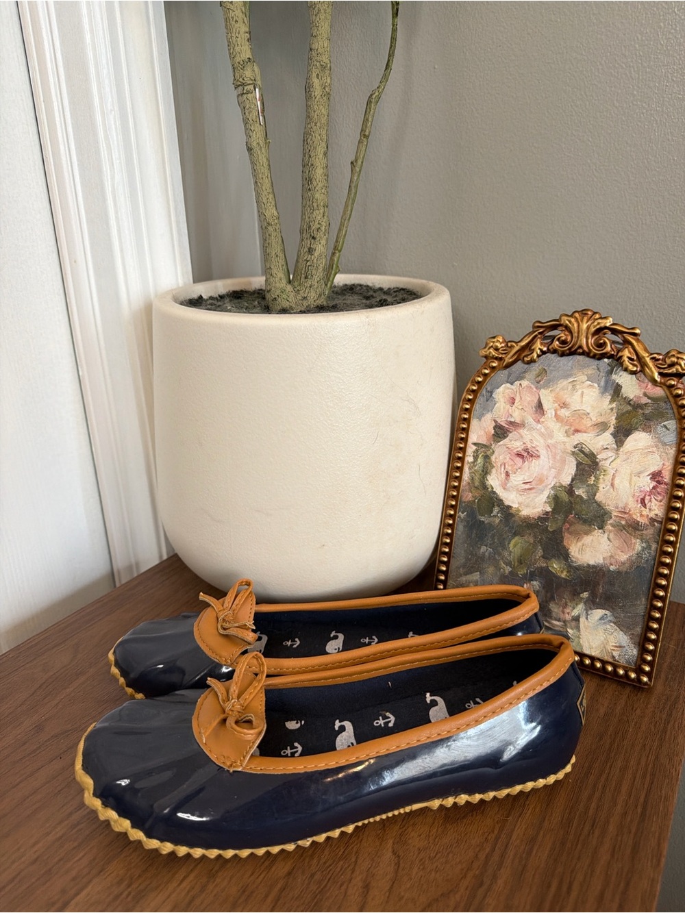 London Fog Webster Navy Duck Flats Whale Print Bow Shoes Size 6 Preppy Nautical - Picture 3 of 7